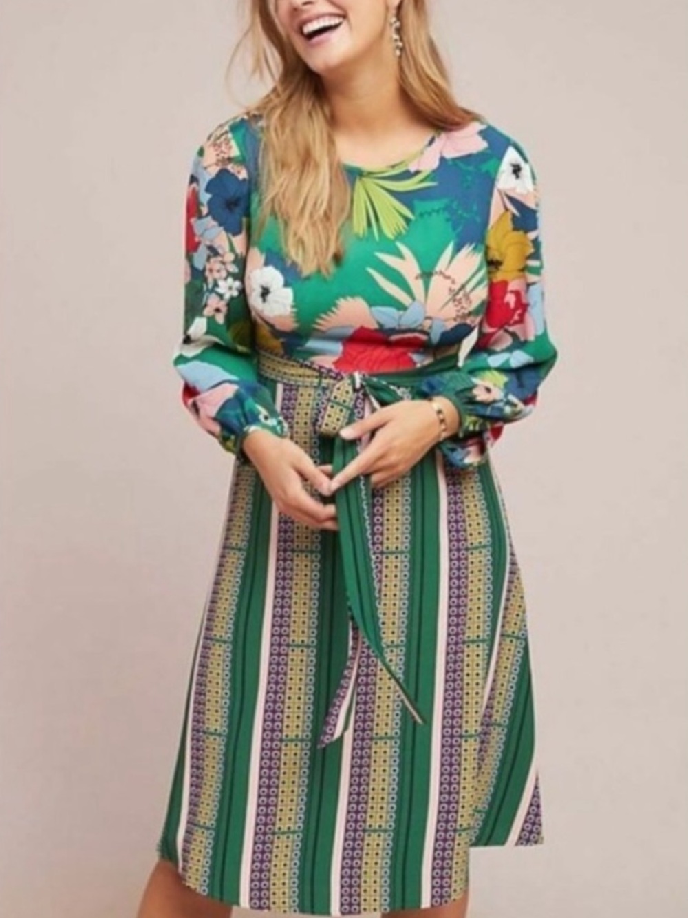 Anthropologie Traffic People Lucia Dress Trompe L’oeil Floral Midi 12 Petite